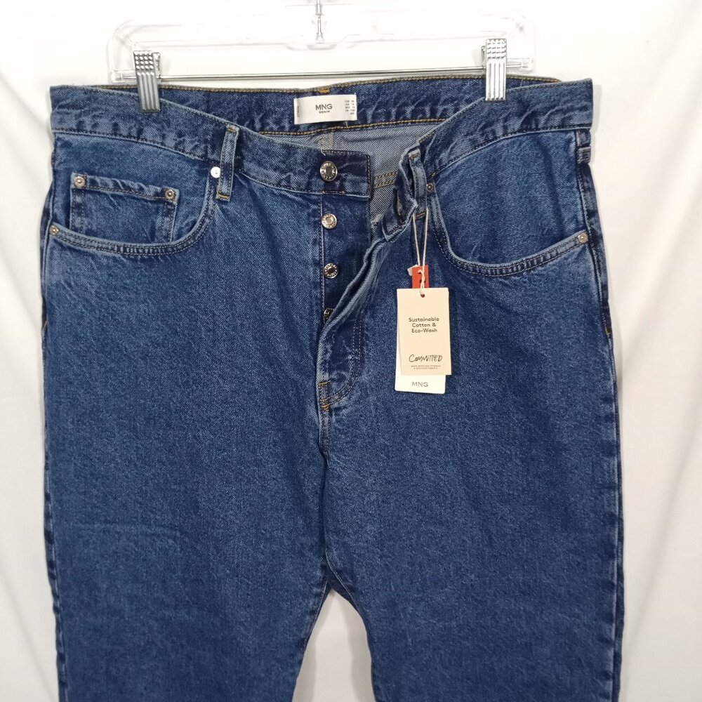 Mango Womens Cropped Jeans Size 14 Cotton Blue High Waist Straight Leg Denim - Picture 4 of 11